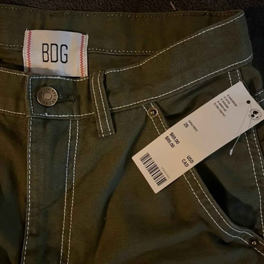 URBAN OUTFITTERS | NWT ๐ท๏ธ BDG cargo Canvas Carpenter Pant green yellow sz 25 - Picture 5 of 8